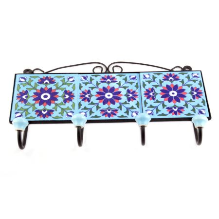 Turquoise And Navy Blue Sun Flower Tiles Hooks